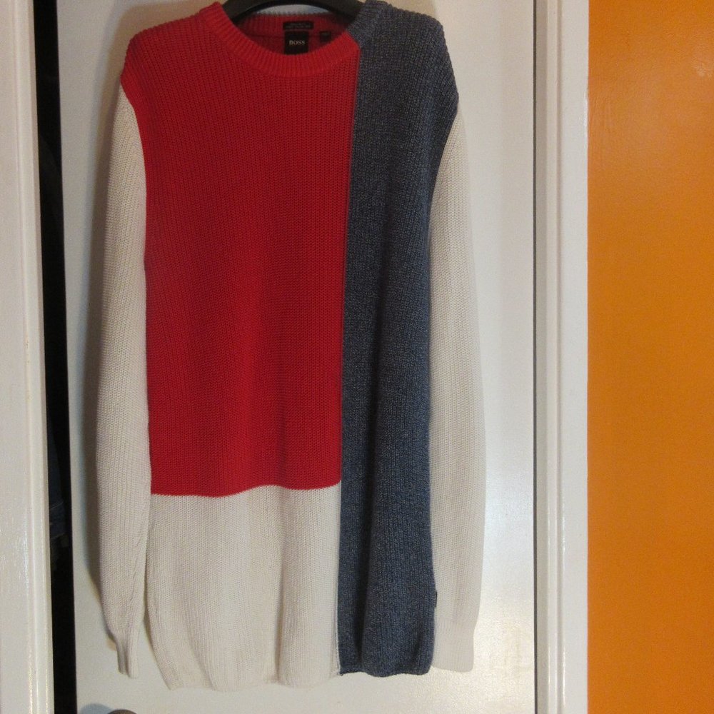 Colorblock Sweater - Red, White, and Gray
